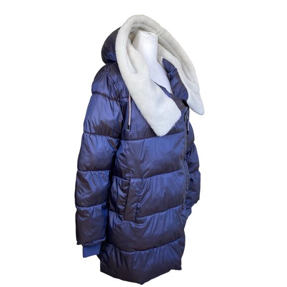 Bernardo Sz M Crystal Hooded Puffer in Metallic Purple w Faux-sherpa Lining Warm - Picture 6 of 16